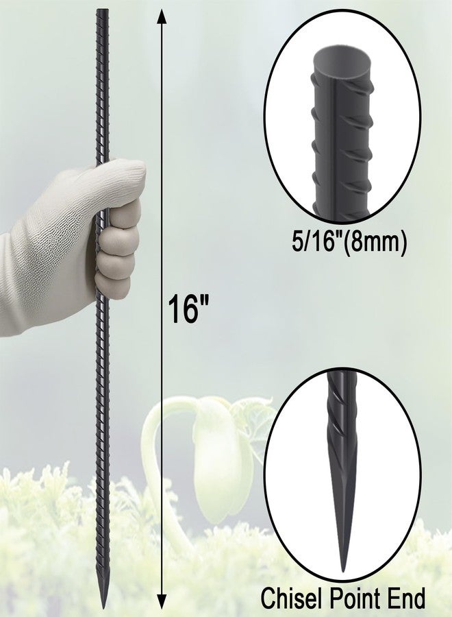 VVOKGO RebarStakes 16 Inches Rebar Stakes (12pcs) Ground Anchors Steel Plant Support Garden Stake Metal Straight Camping Spikes with Chisel Point End, Black - Image 2