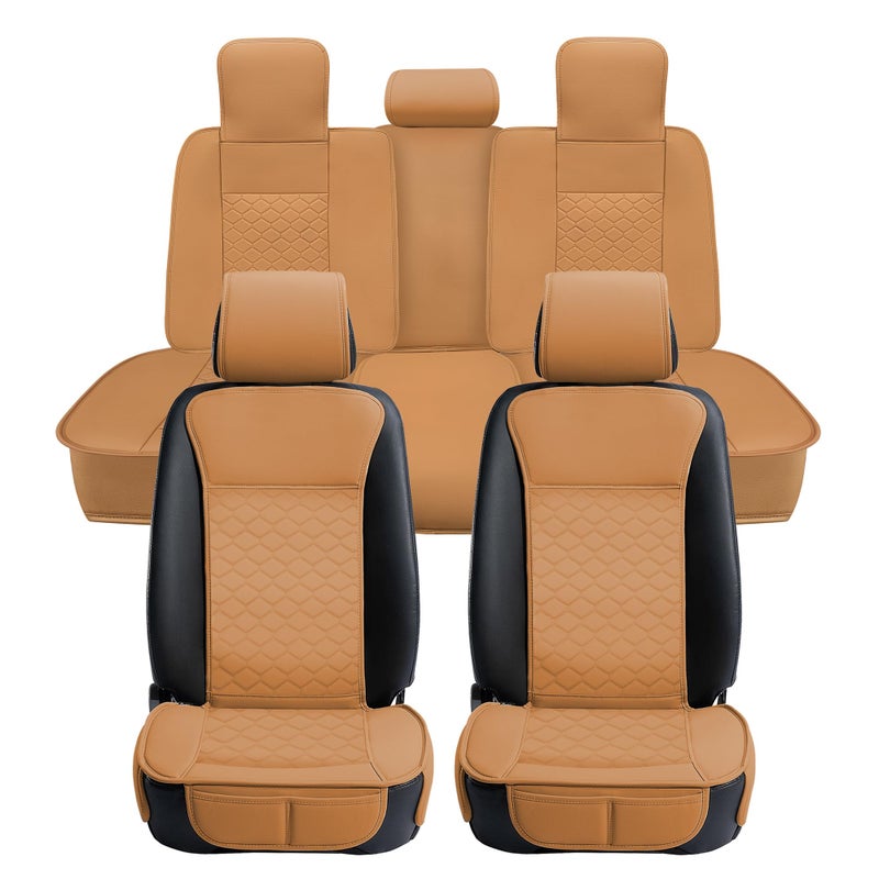 Elantrip Car Seat Cover Full Set Leather Car Seat Protector Universal fit for Most Cars SUVs and Trucks Water Proof Front and Rear Seat Protector Whiskey Color - Image 3