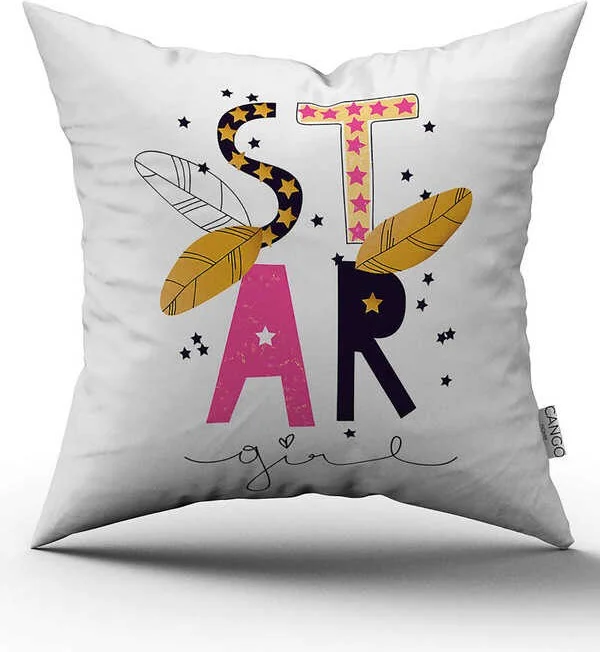 كانغو هوم Double Sided White Star Written Decorative Digital Print Throw Pillow Case - CGH481-CT