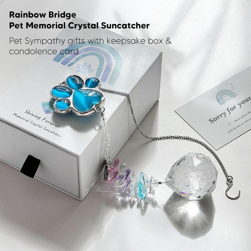 AMETHUARTZ Dog Memorial Gifts for Loss of Dog, Pet Memorial Gifts for Dogs, Thoughtful Bereavement Remembrance Crystal Suncatcher with Sympathy Card (Lake Blue) - Image 3