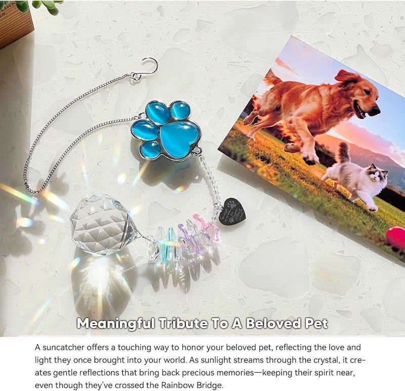 AMETHUARTZ Dog Memorial Gifts for Loss of Dog, Pet Memorial Gifts for Dogs, Thoughtful Bereavement Remembrance Crystal Suncatcher with Sympathy Card (Lake Blue) - Image 2