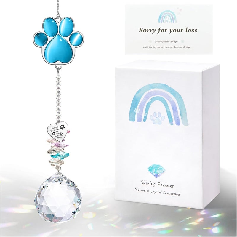 AMETHUARTZ Dog Memorial Gifts for Loss of Dog, Pet Memorial Gifts for Dogs, Thoughtful Bereavement Remembrance Crystal Suncatcher with Sympathy Card (Lake Blue) - Image 1