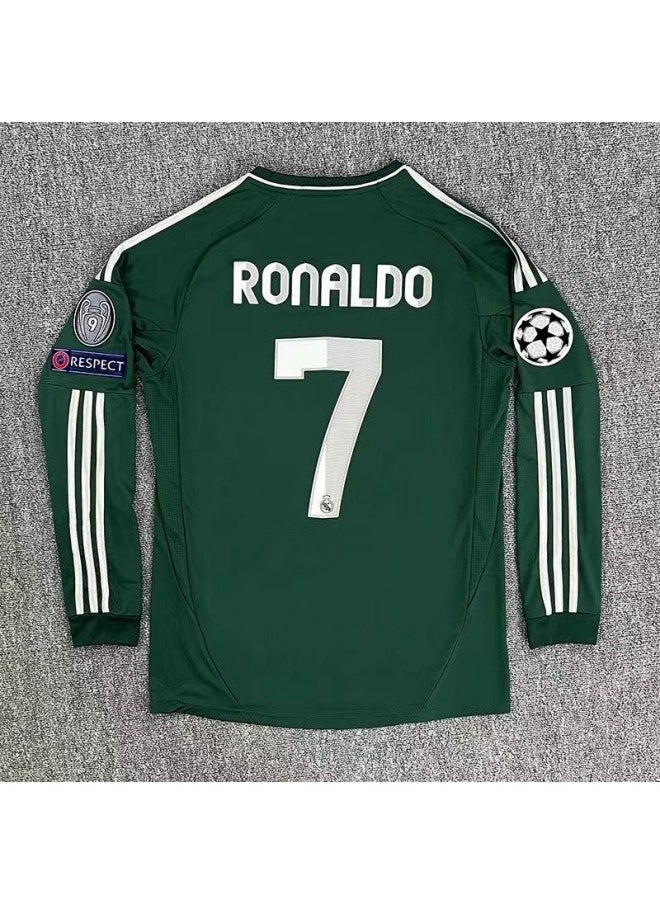 General 12-13 Real Madrid jersey second guest green No. 7 Ronaldo + armband retro football uniform long-sleeved team uniform football uniform  - Image 1