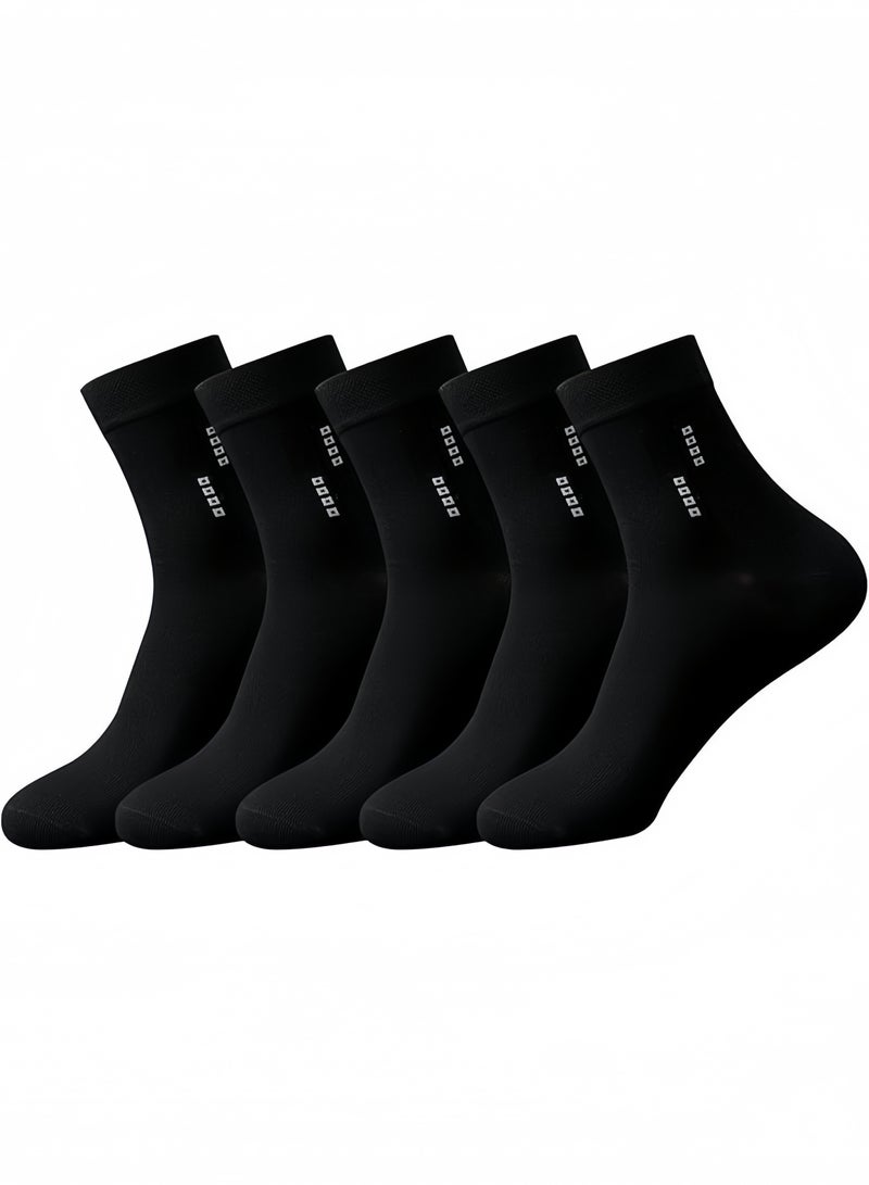 Lesha 5 Pairs Men's 100 % Cotton Crew Socks - Comfortable, Durable, Mid - Calf, Moisture Wicking Breathable Socks, Dress Socks for Business and Casual(Black)  - Image 1