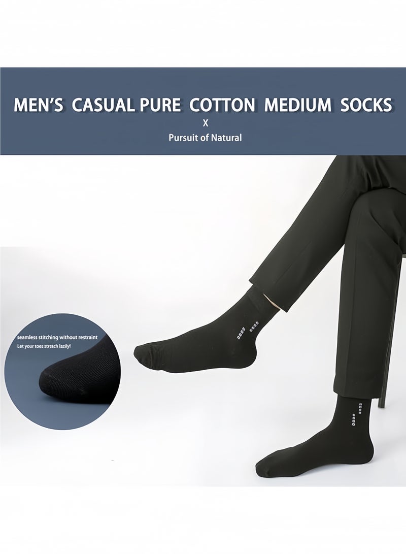 Lesha 5 Pairs Men's 100 % Cotton Crew Socks - Comfortable, Durable, Mid - Calf, Moisture Wicking Breathable Socks, Dress Socks for Business and Casual(Black)  - Image 3