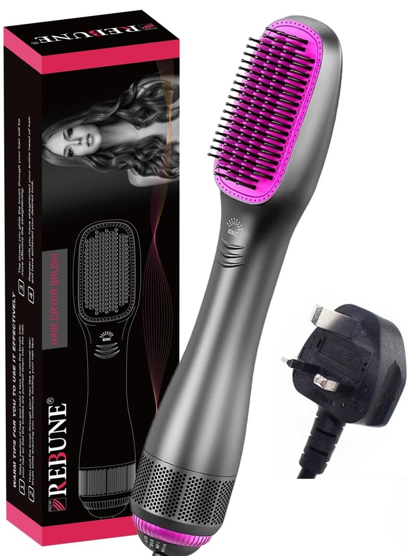 REBUNE 1200W One-Step Hair Dryer Brush Hot Air Dryer and Styler Grey/Pink - Image 1