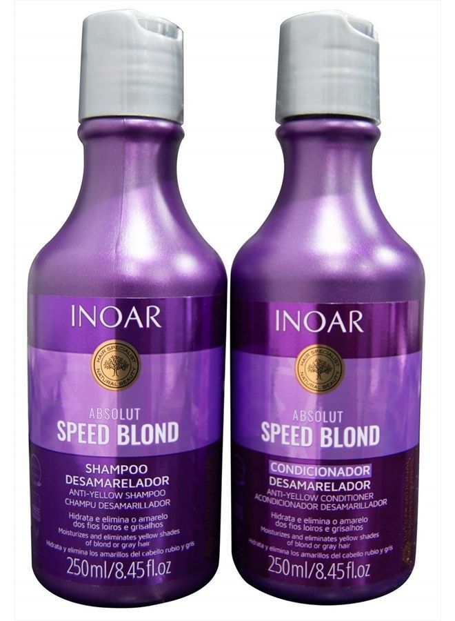 INOAR PROFESSIONAL - Speed Blond Shampoo & Conditioner - Anti-Yellowing Nourishing Treatment For Bleached, Blond, Brassy & Gray Hair Types (8.5 Ounce / 250 Milliliter) - Image 1