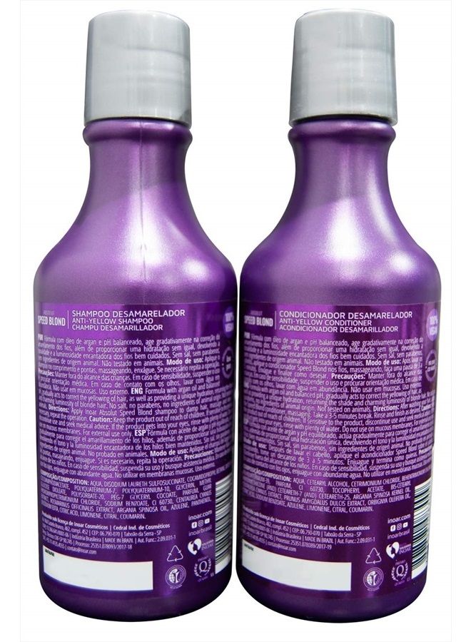 INOAR PROFESSIONAL - Speed Blond Shampoo & Conditioner - Anti-Yellowing Nourishing Treatment For Bleached, Blond, Brassy & Gray Hair Types (8.5 Ounce / 250 Milliliter) - Image 2