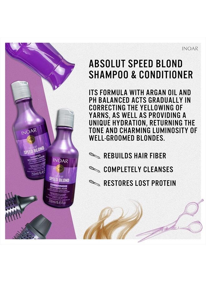 INOAR PROFESSIONAL - Speed Blond Shampoo & Conditioner - Anti-Yellowing Nourishing Treatment For Bleached, Blond, Brassy & Gray Hair Types (8.5 Ounce / 250 Milliliter) - Image 3