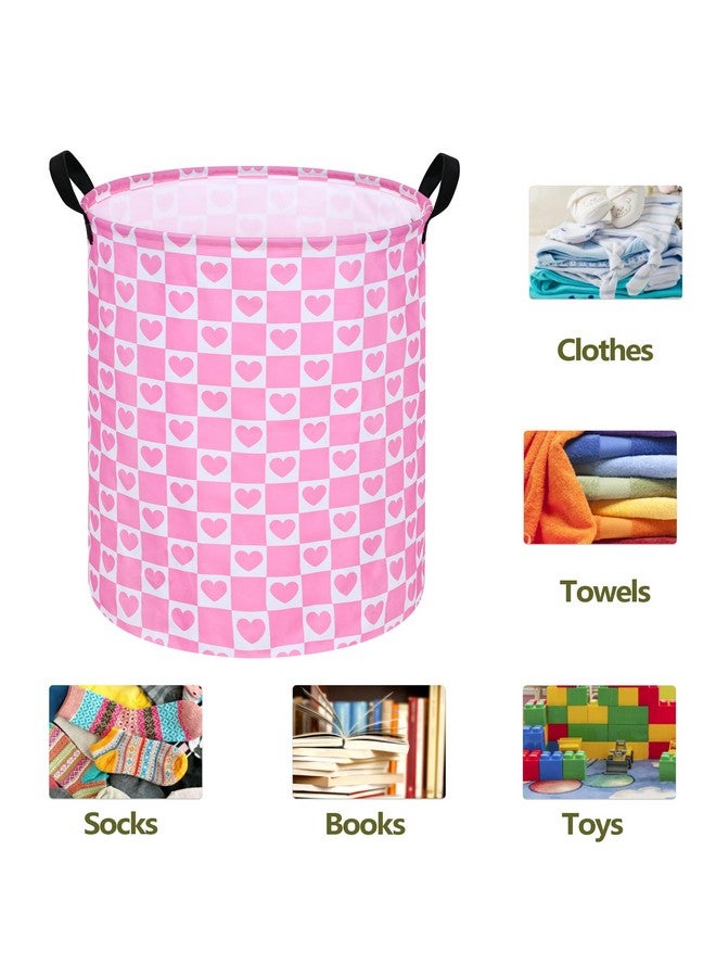 ACMUUNI 19.7" Round Kids Laundry Basket Love Heart Gift Basket Storage Laundry Hamper Laundry Basket Baby Toys Nursery Bin with Handles,Storage Basket for Kids Room Bedroom Decor - Image 2