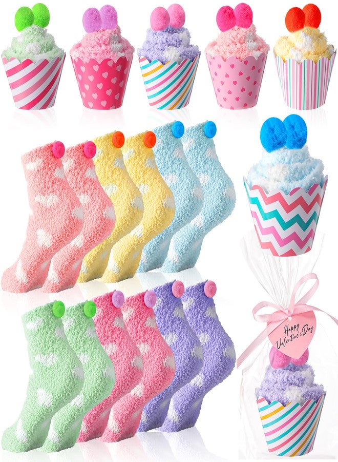 جيوجا جوارب جيوجا النسائية الناعمة على شكل كب كيك لعيد الحب، 6 أزواج، جوارب شتوية دافئة ومريحة (قلوب، ماكارون) - Image 1