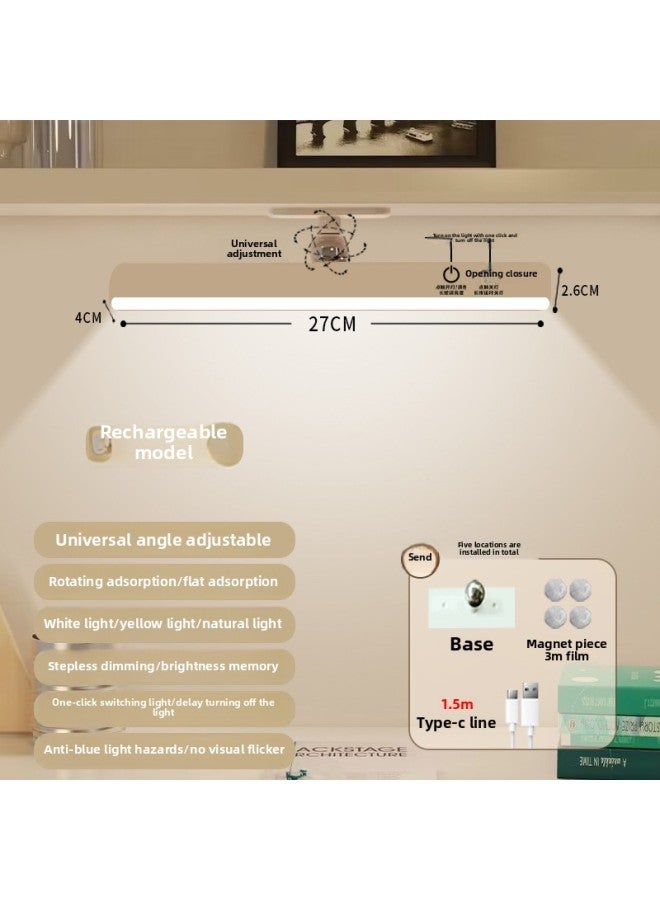 Table Lamp Dimmable Learning Special Student Dormitory Adsorption Led Eye Protection Desk Charging Bedside Bedroom Bedroom-Specifications:Charging Touch Model 27cm + Stepless Dimming + Adjustable Angle + 1.5tpc Charging Cable - Image 1