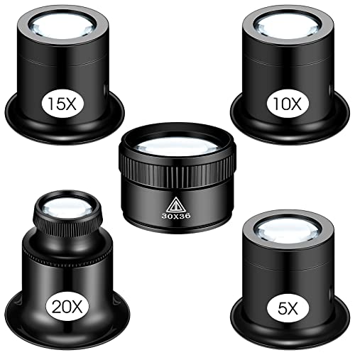 Konohan 5 Pcs Jewelers Loupe Portable Monocular Magnifier Magnifying Glass Eye Loops Magnifier with 30 x 36 mm Lens Watch Jewelry Experimental Repair Tool for Textile Optical Circuit Coins (5X 10X 15X 20X) - Image 1