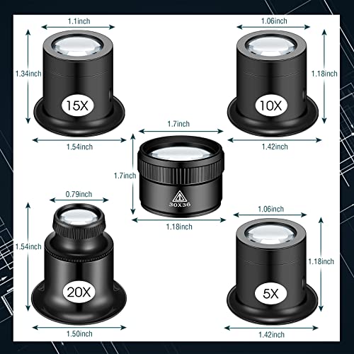 Konohan 5 Pcs Jewelers Loupe Portable Monocular Magnifier Magnifying Glass Eye Loops Magnifier with 30 x 36 mm Lens Watch Jewelry Experimental Repair Tool for Textile Optical Circuit Coins (5X 10X 15X 20X) - Image 2