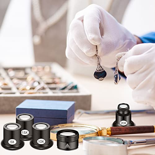 Konohan 5 Pcs Jewelers Loupe Portable Monocular Magnifier Magnifying Glass Eye Loops Magnifier with 30 x 36 mm Lens Watch Jewelry Experimental Repair Tool for Textile Optical Circuit Coins (5X 10X 15X 20X) - Image 5