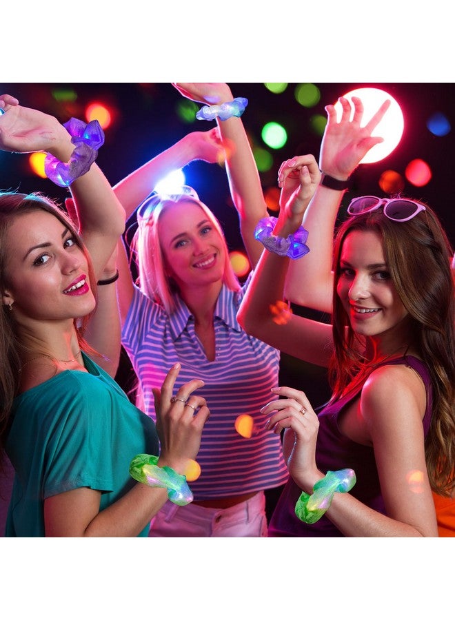 Lolalet 12Pcs Led Light Up Hair Scrunchies, Neon Hair Ties, Glow In The Dark Accessories For Sleepover Party Favors, Colorful Elastic Band For Rave Festival Dance Night Events -Style C  - Image 2