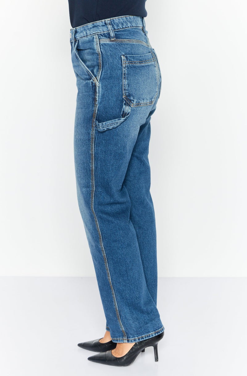 ESPRIT Women Straight Fit Washed Stretchable Jeans, Blue - Image 4