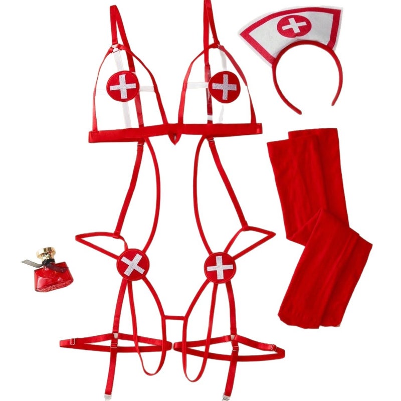 WU Sexy Nurse Uniform - Deep V-Neck Cosplay Costume - Image 5