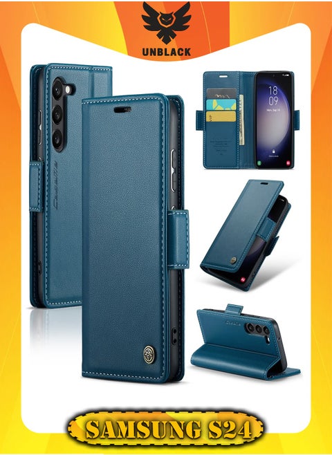 Flip Wallet Case For Samsung Galaxy S24 , [RFID Blocking] PU Leather Wallet Flip Folio Case with Card Holder Kickstand Shockproof Phone Cover (Blue)