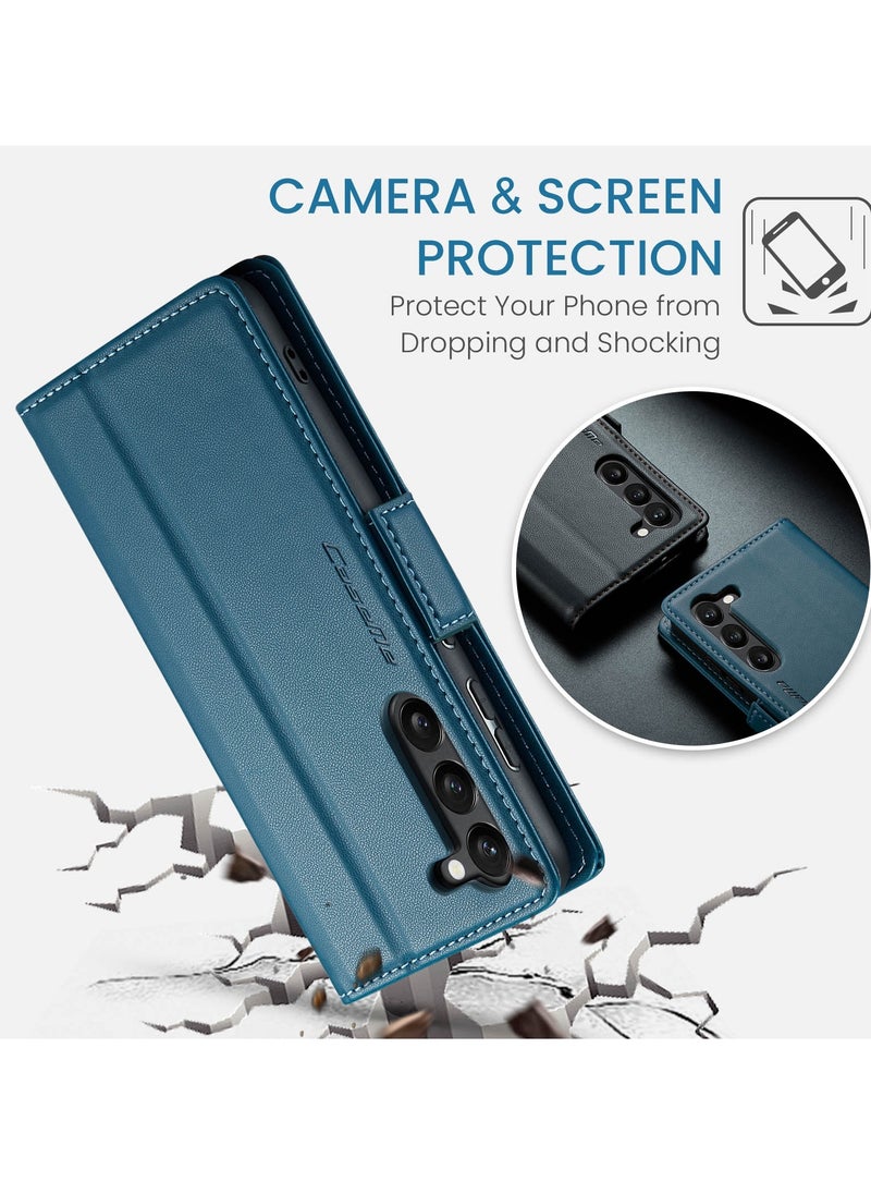 Flip Wallet Case For Samsung Galaxy S24 , [RFID Blocking] PU Leather Wallet Flip Folio Case with Card Holder Kickstand Shockproof Phone Cover (Blue)