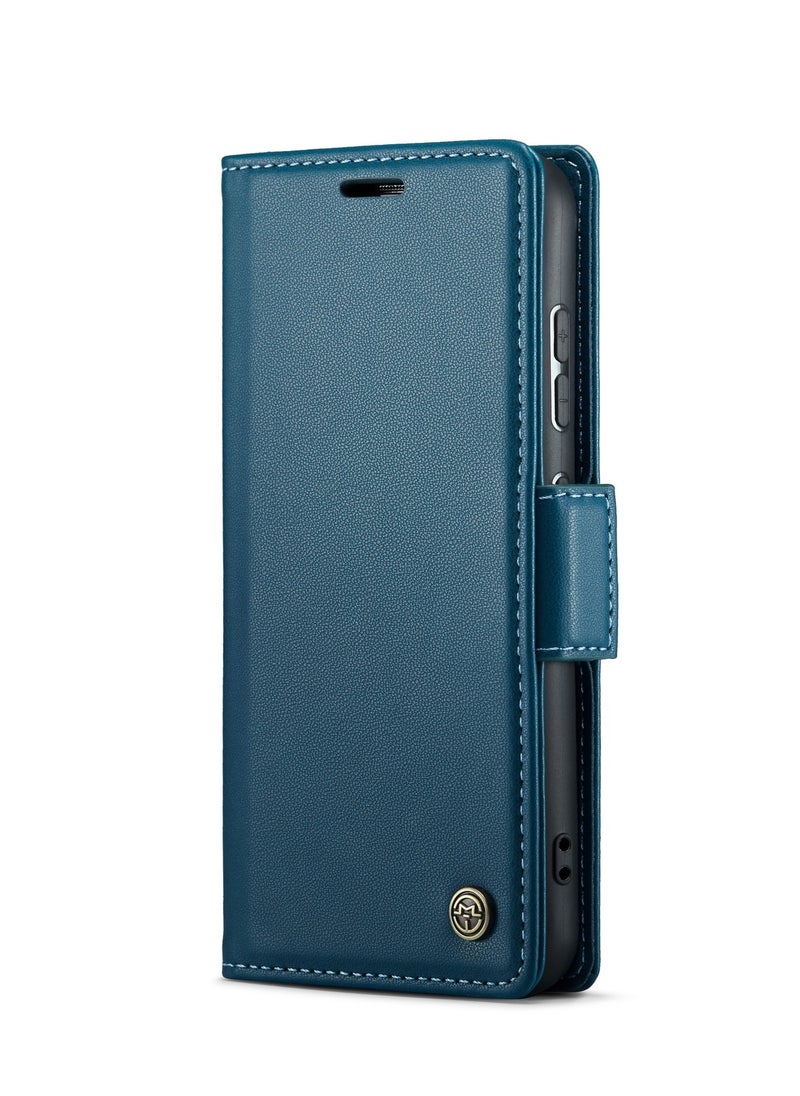 Flip Wallet Case For Samsung Galaxy S24 , [RFID Blocking] PU Leather Wallet Flip Folio Case with Card Holder Kickstand Shockproof Phone Cover (Blue)