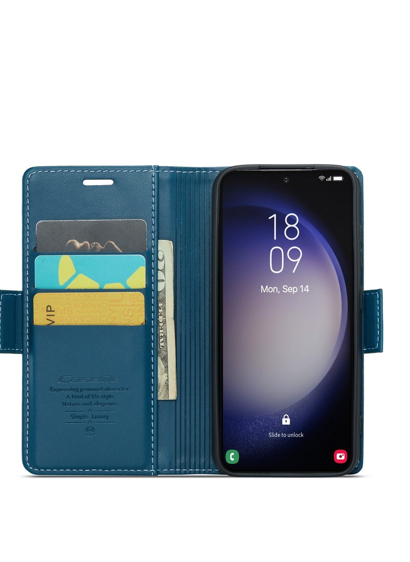 Flip Wallet Case For Samsung Galaxy S24 , [RFID Blocking] PU Leather Wallet Flip Folio Case with Card Holder Kickstand Shockproof Phone Cover (Blue)