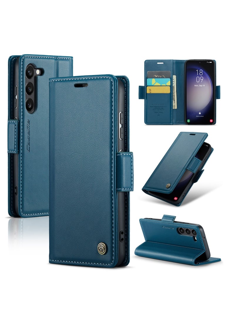 Flip Wallet Case For Samsung Galaxy S24 , [RFID Blocking] PU Leather Wallet Flip Folio Case with Card Holder Kickstand Shockproof Phone Cover (Blue)