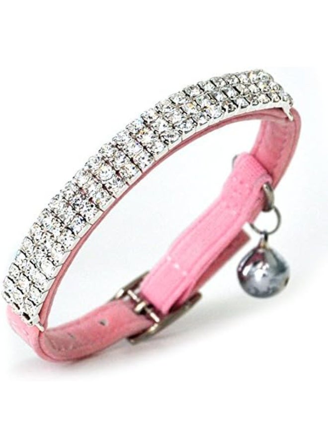 CHUKCHI Soft Velvet Safe Cat Adjustable Collar Bling Diamante with Bells,2 Pcs Black+Pink - Image 2