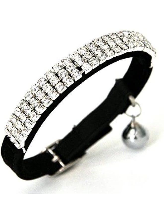 CHUKCHI Soft Velvet Safe Cat Adjustable Collar Bling Diamante with Bells,2 Pcs Black+Pink - Image 3