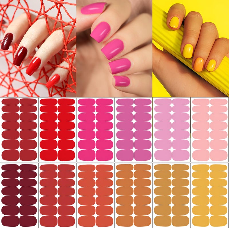 winthrop 12 Sheets Red Pink Yellow Series Solid Color Nail Wraps Full Stickers Nail Polish Strips Valentines Day DIY SelfAdhesive Women Nail Art Party Decor with 2 Pcs Nail Files 168 Pieces - Image 3