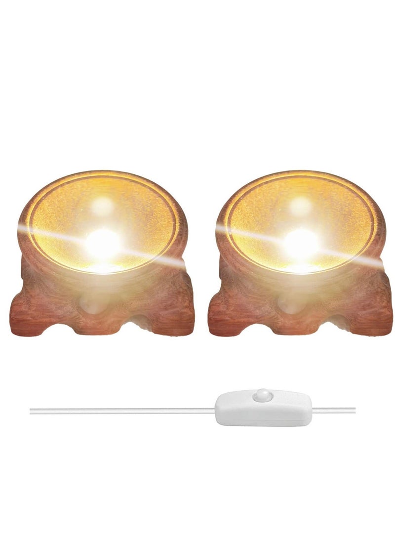 كابتن تيك LED Light Base, 2PCS Solid Wood Display Stand, Mahogany Hollow Root Carving Display Pedestal, LED Lamp Display Base Wooden Lighting Bases Stand for 3D Crystal Glass Resin Art, Warm Light - Image 1