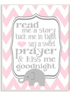 Stupell Industries Stupell Industries The Kids Room by Art Wall Plaque, Read Me A Story/Elephant In Pink Chevron  - Image 1