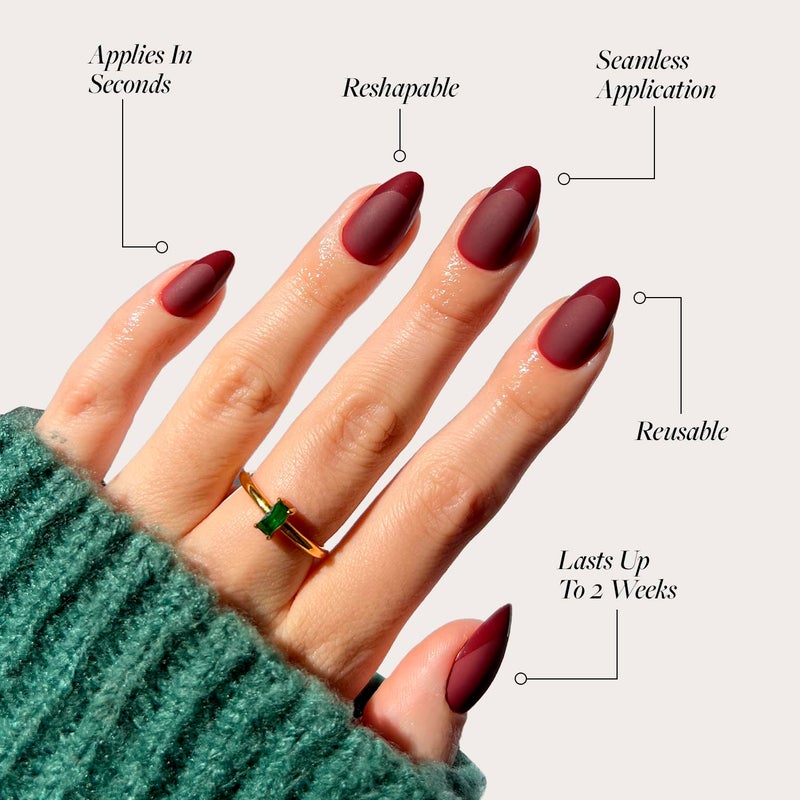 Glamnetic Press On Nails - Merlot | Matte Short Almond Dark Red Nails with Glossy French Tips | 15 Sizes - 30 Nail Kit with Glue - Image 3