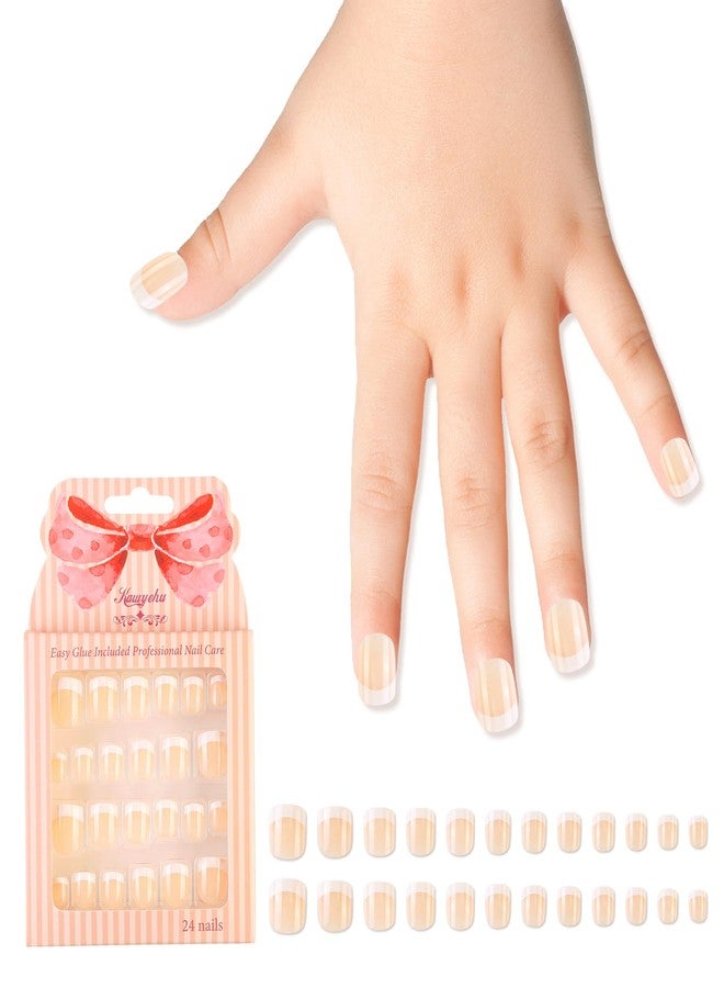 Kawyehu Kids Press on Nails Children Fake Nails Artificial Nail Tips Adhesive Full Cover Short False Fingernails for Girls Kids Nail Decoration (French C) - Image 1