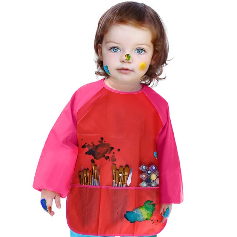 KUUQA Childrens Kids Toddler Red Waterproof Play Apron Smock with 3 Roomy Pockets - Painting, Baking, Cooking, Smock - Age 3-5 years (Paints and Brushes not included) - Image 5