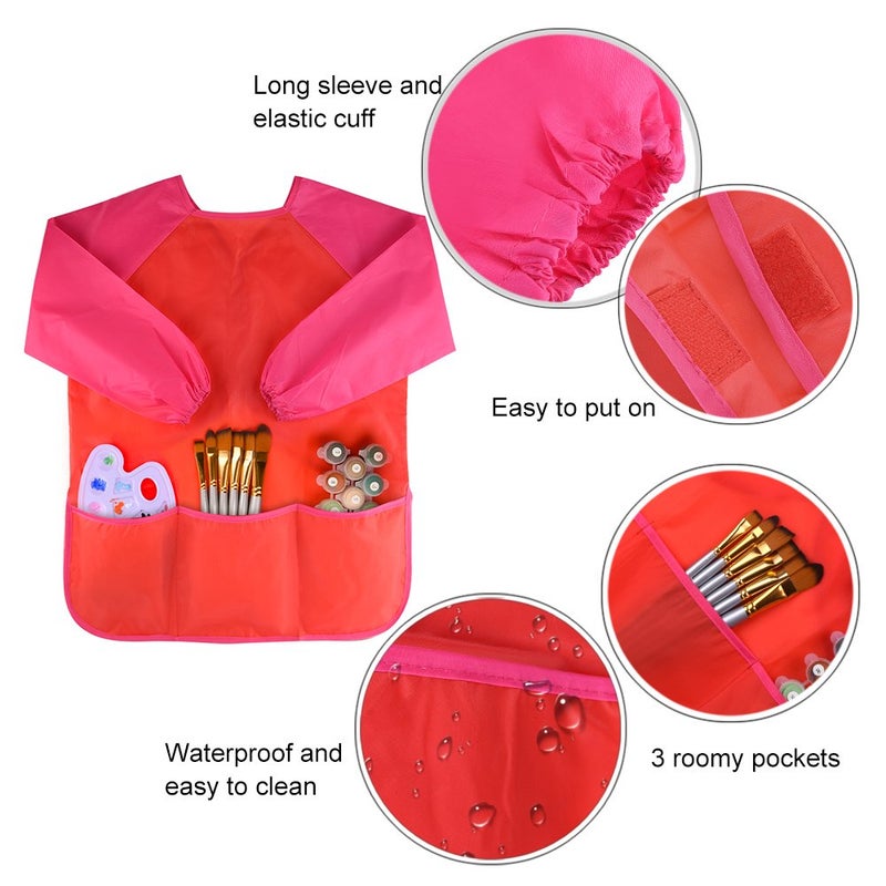 KUUQA Childrens Kids Toddler Red Waterproof Play Apron Smock with 3 Roomy Pockets - Painting, Baking, Cooking, Smock - Age 3-5 years (Paints and Brushes not included) - Image 3