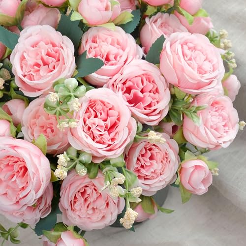 AUMVEYI 6 Pcs Peonies Artificial Flowers Bulk, Light Pink Silk Peonies Fake Bouquet for Floral Centerpieces, Realistic Faux Peony Flower for Flower Arrangements Wedding Decoration vase - Image 3
