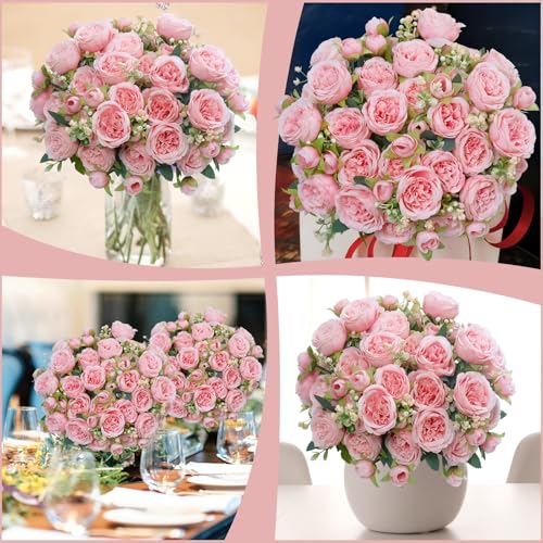AUMVEYI 6 Pcs Peonies Artificial Flowers Bulk, Light Pink Silk Peonies Fake Bouquet for Floral Centerpieces, Realistic Faux Peony Flower for Flower Arrangements Wedding Decoration vase - Image 4