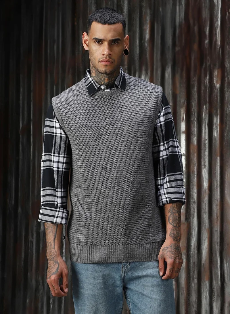 HIGH STAR Grey Men's Grey 100% Acrylic Solid Relaxed Fit Sweater for Men | Best Price UAE