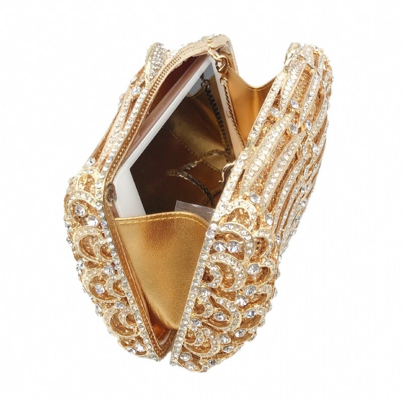 New Style Diamond-Encrusted Evening Bag, Hollow Metal Hard Case Diamond Bag, Women'S Bag, Banquet Dress Clutch Bag - Image 4