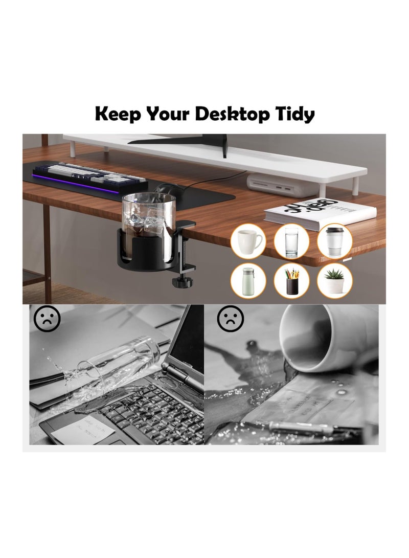 SYOSI Desk Cup Holder, 2-in-1 Anti-Spill Cup Holder Clamp, Large Desk Cup Holder Clamp, Anti-Spill Cup Holder for Your Desk or Table, Cup Holder Inner Diameter 9.5cm, Capacity 5kg/11lb - Image 3