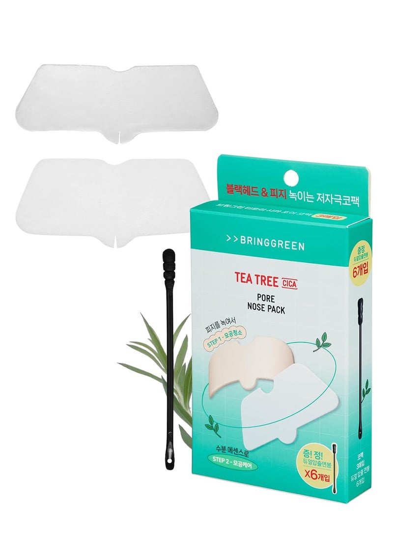 BRING GREEN Tea Tree Cica Pore Strip 3Pack with 6 Compressed Cotton Swabs  Deep Pore Cleansing  Blackhead Removal  NonComedogenic Vegan Nose Strips for Oily  Sensitive Skin