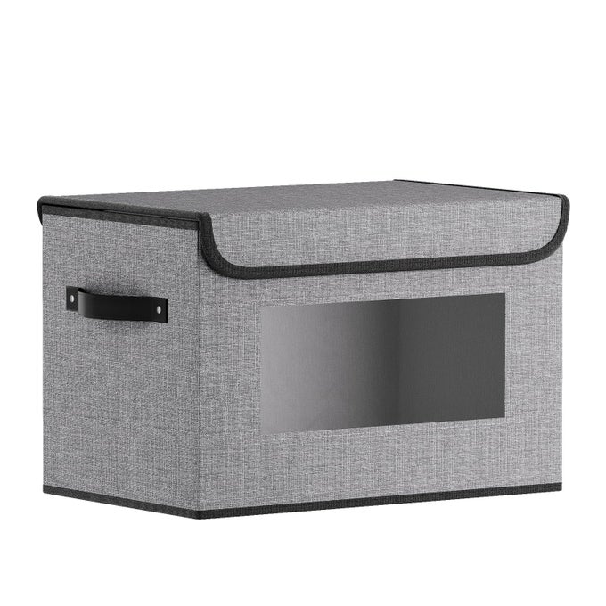 STORAGE BASKET DECORATIVE LINEN CLOSET ORGANIZERS BINS 13 X 91 X 79 INCH CLOTHES BOXES FOR SHELVES WITH LIDS CUBES WITH HANDLES GRAY 1PACK