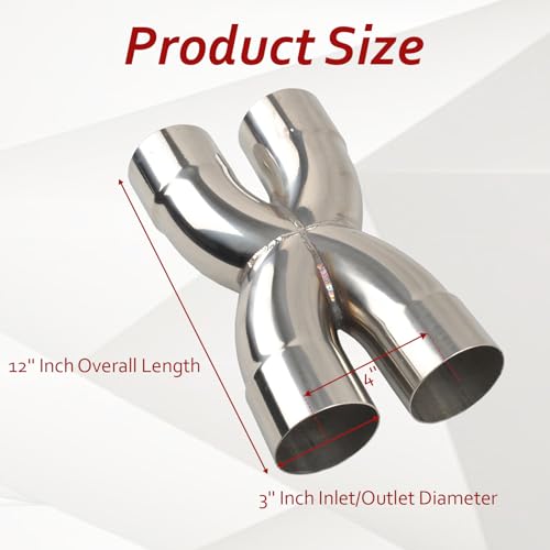 BIGREAT Exhaust Tip X Pipe 3'' Inch Inlet/Outlet Diameter, 12'' Inch Overall Length,Muffler Tip, Crossover X Pipe Polished Stainless Steel Weld On - Image 2