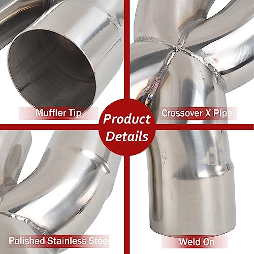 BIGREAT Exhaust Tip X Pipe 3'' Inch Inlet/Outlet Diameter, 12'' Inch Overall Length,Muffler Tip, Crossover X Pipe Polished Stainless Steel Weld On - Image 4