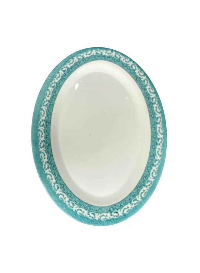 SARVAH Melamine 12.5 Inch Coring Ware Floral Designed Oval Plate- white turquoise - Image 2