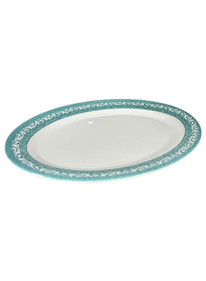 SARVAH Melamine 12.5 Inch Coring Ware Floral Designed Oval Plate- white turquoise - Image 1