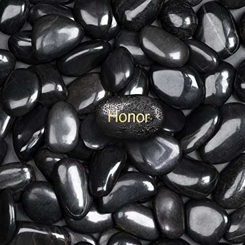 Ausluru 11lbs Polished Black River Rocks,Natural Decorative Stones for Indoor Plants,Vases & Fish Tank,Includes 1 Engraved Inspirational Rock,1-2 Inch Decorative Pebbles for Garden Landscaping - Image 1