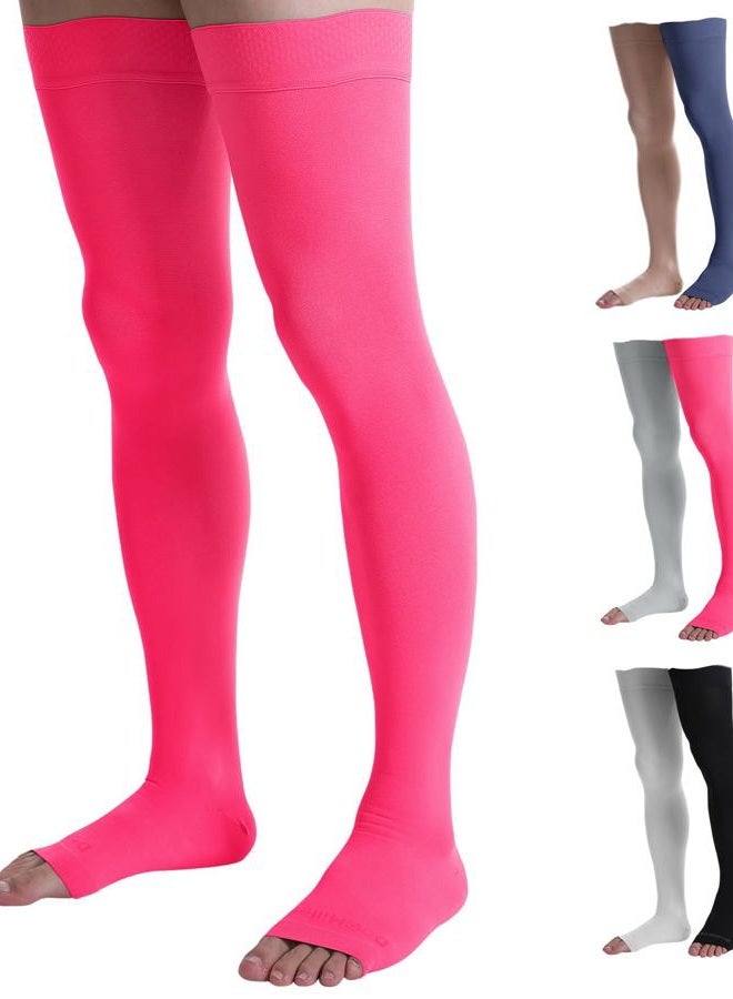 Doc Miller Thigh High Compression Socks Women and Men 20-30mmHg for Varicose Veins, Pregnancy Support Compression Stockings for Women, 1 Pair (Pink, Medium) - Image 1