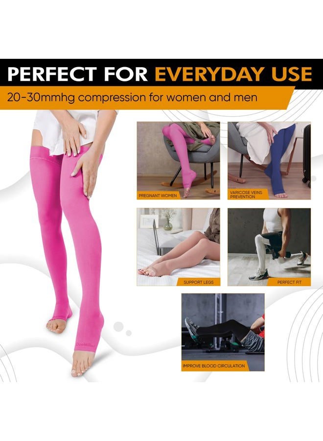 Doc Miller Thigh High Compression Socks Women and Men 20-30mmHg for Varicose Veins, Pregnancy Support Compression Stockings for Women, 1 Pair (Pink, Medium) - Image 2